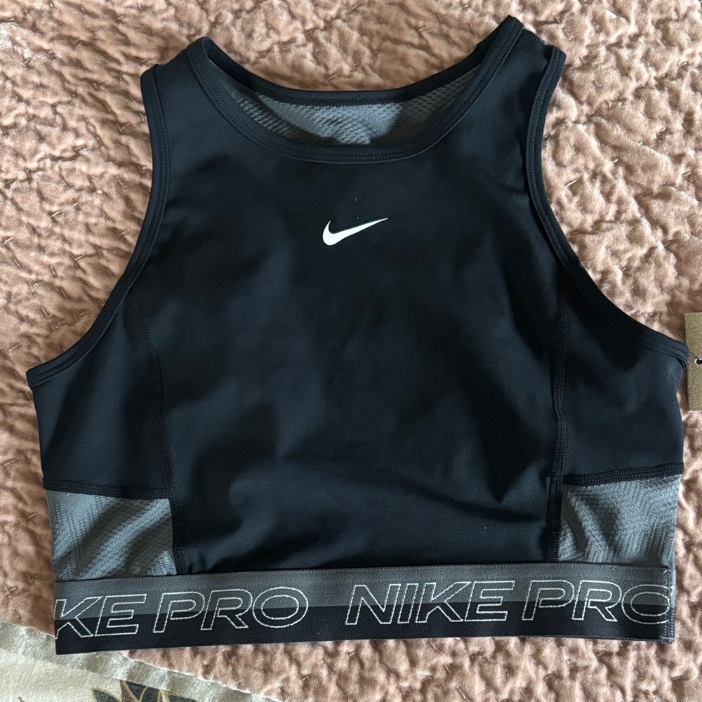 Nike Grey and Black Pro Mesh Crop Top